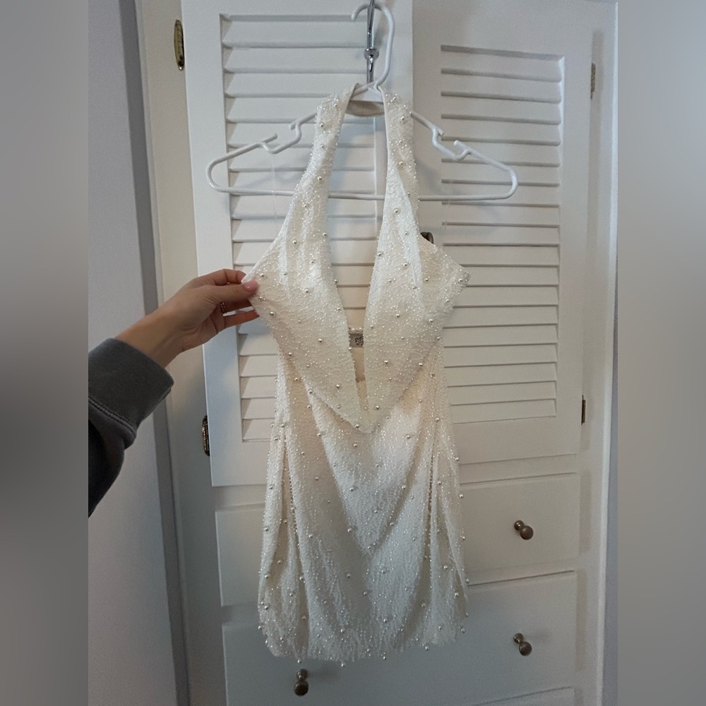 Oh Polly white peal backless dress